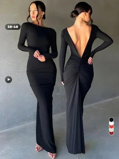 Платье вечернее с открытой спиной и драпировкой на ягодицах